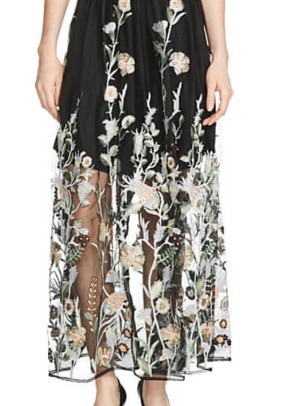 Maje Black Mesh Tulle Midi Maxi Floral Embroidery Skirt - Sz 1